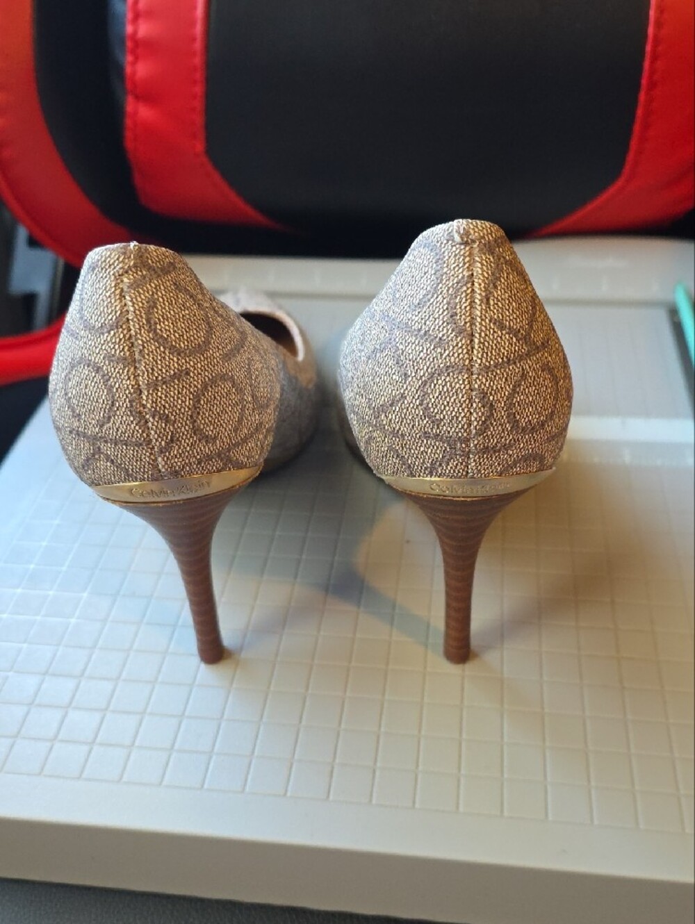 Calvin Klein Champagne Logo Pointed-Toe Pumps - Picture 2 of 9
